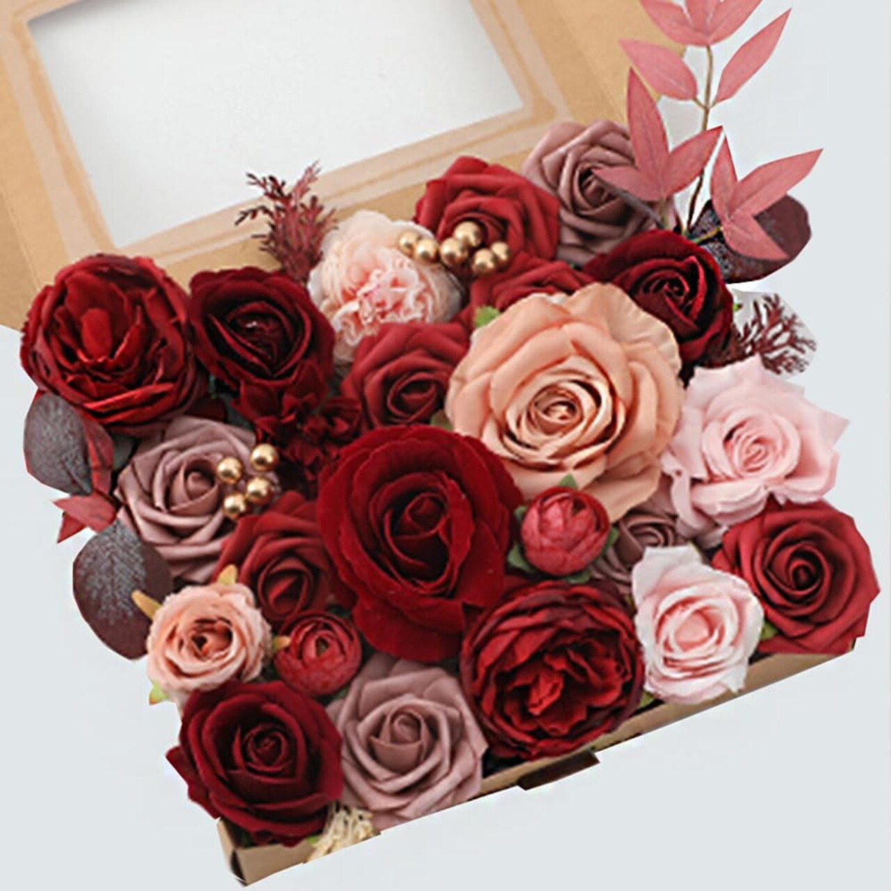 Artificial Flowers Burgundy Pink Fake Flowers for Bridal Bouquets